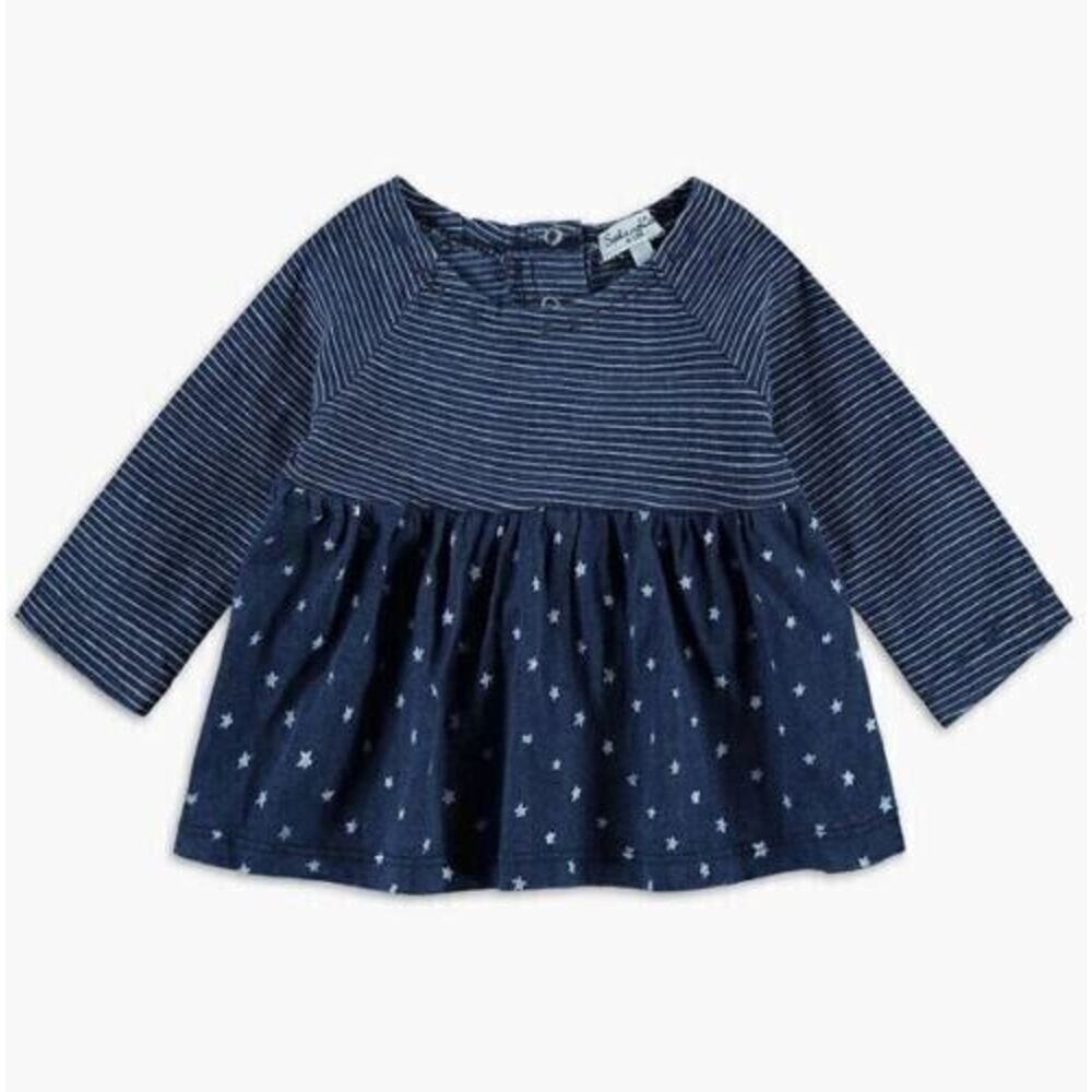Splendid Baby Girl Indigo Mixed Top in Stars & Stripes Dark Stone 6-12 Months
